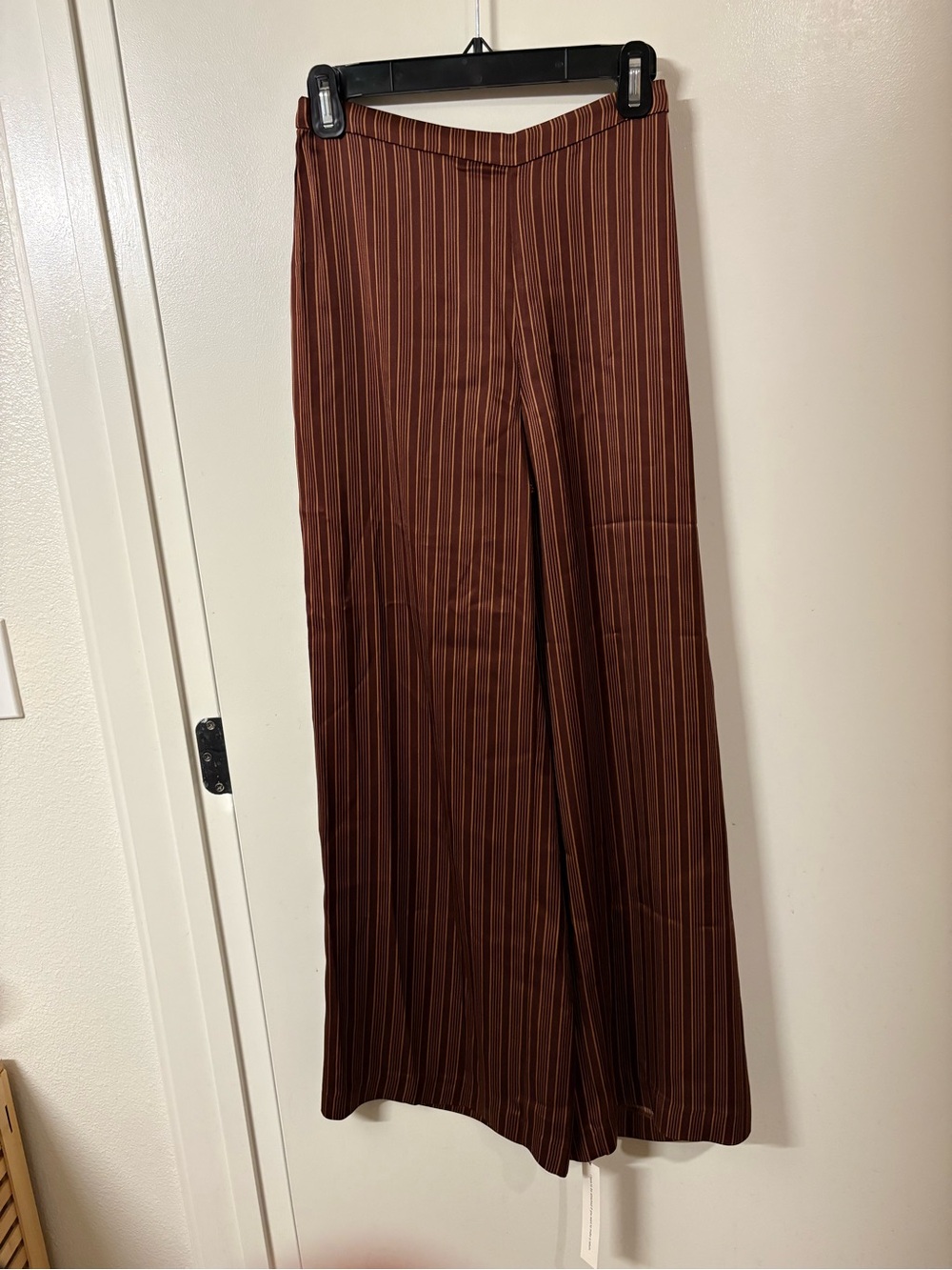 NWT Refromation Wide Leg Pinstriped Brown Women's Satin Pant